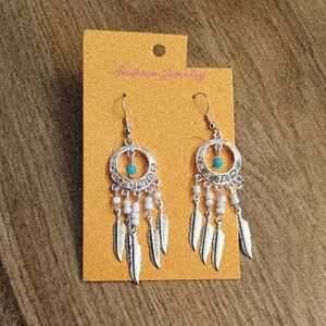 Silver and Blue Dreamcatcher Earrings